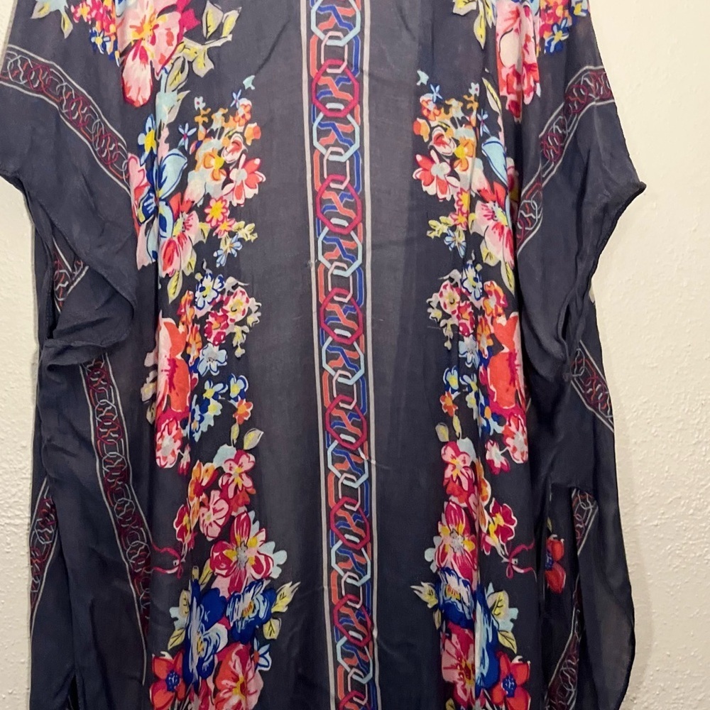 Woven Heart Blue Floral Print Boho Kimono One Size - Picture 3 of 5